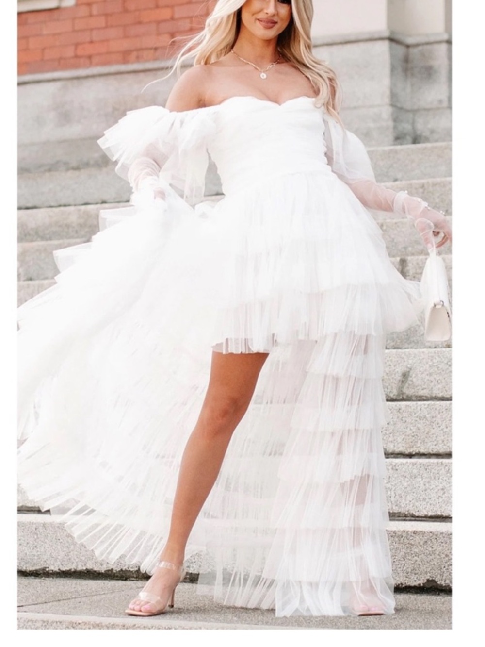 NanaMacs /Luxxel "Maybe I'm Dreaming" Tiered High Low Tulle Maxi Dress Sz S New